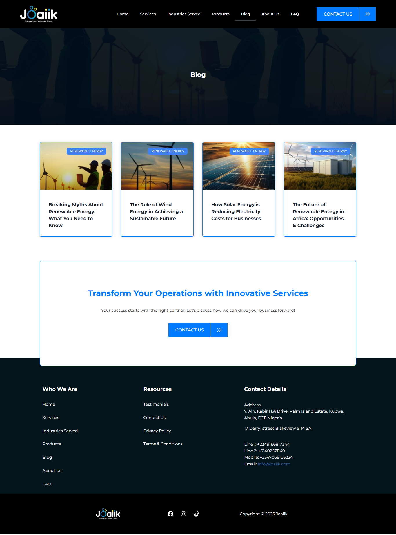 custom website for renewable energy and logistics company