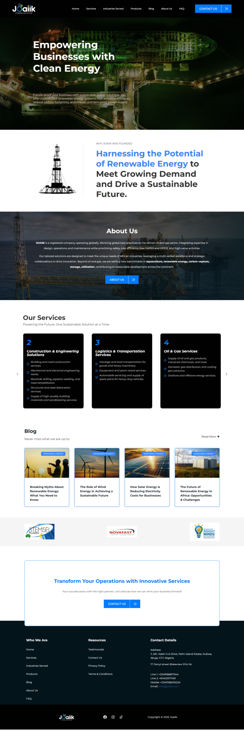 custom website for renewable energy and logistics company